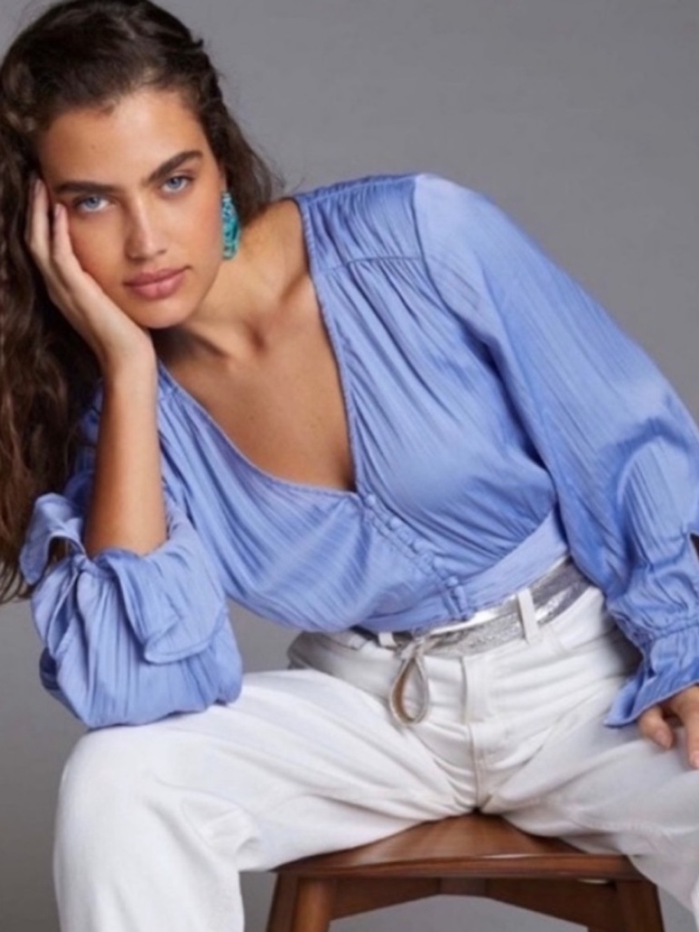 NWT Anthropologie Silky Smoked Sensual Plunge Blouse, S
